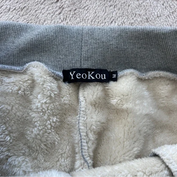 YeoKou Sherpa Lined Cotton Fleece Jogger Sweatpants, Grey, Medium - Picture 5 of 8